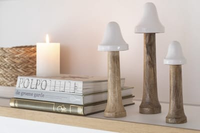 J-Line decoratie Paddenstoel Dun - hout - naturel/wit - 3 stuks