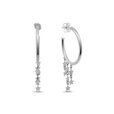 CO88 Collection - 8CE-70596 - oorbellen oorringen met hangende sterren - zilverkleurig