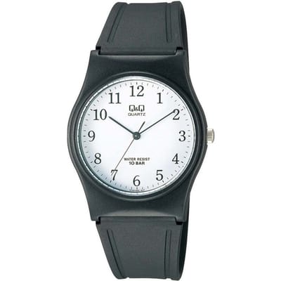 Q&Q VP34J002Y - Horloge - Sport - Analoog - Unisex - Plastic band - Rond - Cijfers - Kunststof - Zwart - Wit
