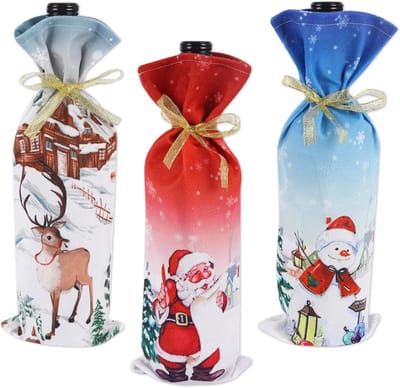 6 Stuks Kerst Wijnfles Cover Zakken Kerstman Sneeuwman Rendier Patroon Fles Wrap Xmas Rode Wijn Gift Zakken voor Thuis Eettafel Snoep Gift Bag Party Festival Decoratie, Meerkleurig, Modern design