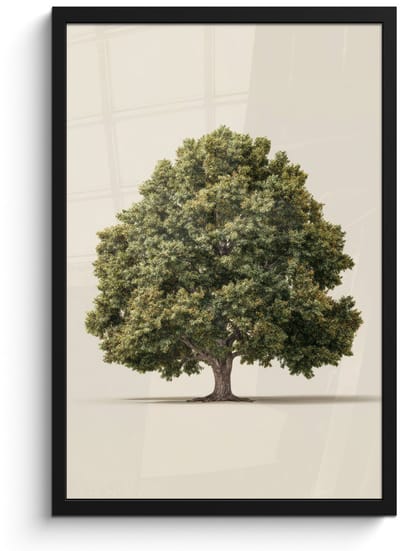 Poster in lijst - Fotolijst 40x60 cm - Posters - Eikenboom - Groen - Lichte achtergrond - Posterlijst zwart - Decoratie - Wanddecoratie woonkamer - Muurdecoratie slaapkamer