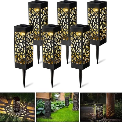Solar priklamp - Solar Grondspots voor buiten (6stuks) - Warm wit-RVS Grond Spots op Zonne-energie met 8 Leds Spotjes - 8 Uur Buiten Verlichting in Tuin - IP68 Waterdicht - Tuinverlichting Lamp op zonne energie-Buitenverlichting Tuinlamp