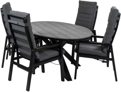 5-Delige tuinset | 4 Berlijn tuinstoelen (Black) | 180cm ovale Cyprus tuintafel (Grey)