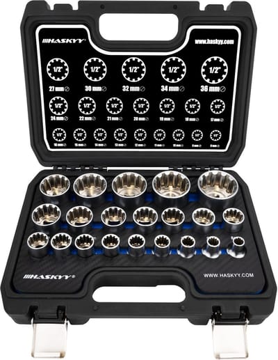 Dopsleutelset 21-delig 1/2 inch met veeltand gereedschap 8-36 mm