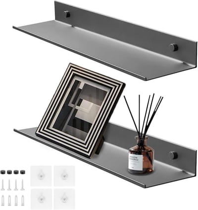 2x Zwevende Wandplanken Aluminium Zonder Boren - Modern Badkamer of Keukenrek - Grijs 30cm