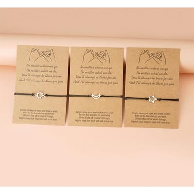 3 stuks nieuwe eenvoudige ster maan zon vorm goede vriend armbanden handgemaakte touw ketting vriendschapsarmbanden voor vrouwen meisjes sieraden cadeau zilver