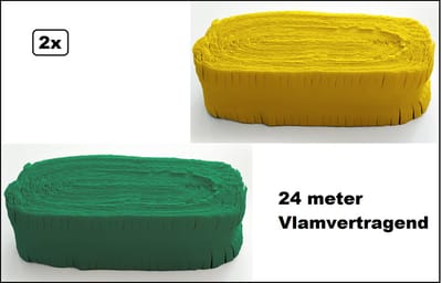 2x Crepe guirlande geel en groen 24meter - Brandvertragend - Slinger verjaardag vlaglijn festival thema feest party