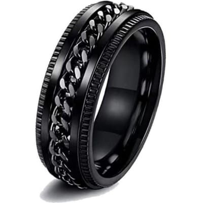 Anti Angst Fidget Spinner Ring in Roestvrij Staal Maat 6-11 Verminder Stress & Spanning Met Een Ring! voor Heren Dames Band KL30FI-39D 7 black