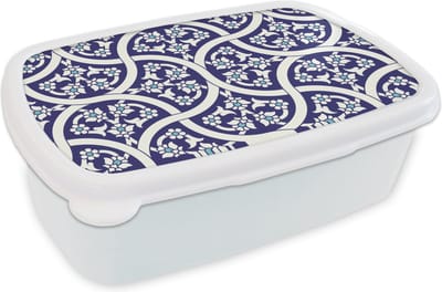 Broodtrommel Wit - Lunchbox - Brooddoos - Bloemen - Patronen - Azië - 18x12x6 cm - Volwassenen