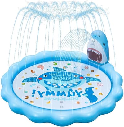 Watersproeiermat - Waterspeelmat Fontein - Buiten Spelen - Haai Vorm Sproeikop - 173 cm - Blauw