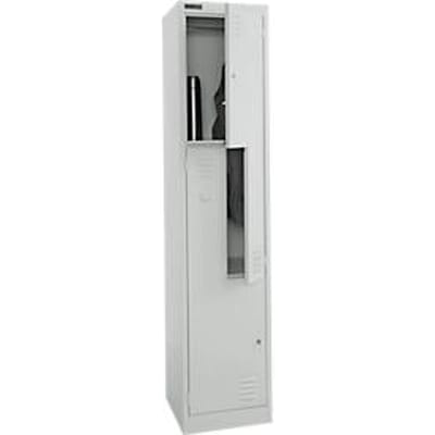 Garderobekast, 2 vakken met hoedenplank & kledingstang alsmede 2 vakken, Z-deuren, cilinderslot, met sokkel, B 400 x D 450 x H 1850 mm, staal met poedercoating, lichtgrijs/lichtgrijs