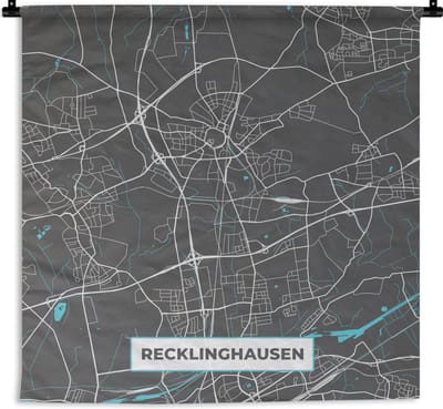 Wandkleed - Wanddoek - Blauw – Duitsland – Plattegrond – Stadskaart – Kaart – Recklinghausen - 180x180 cm - Wandtapijt