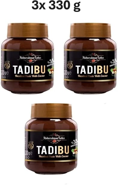 Tadibu Kakao Hazelnootpasta 3x330g – 35% Hazelnoten | Glutenvrij | Zonder Toegevoegde Emulgatoren | Laag Suikergehalte