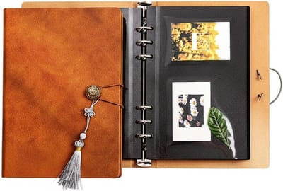 Fotoalbum A5 met kwastje - 17,5 × 23 cm - Binnenpaginaformaat 14,2 × 20,8 cm - Inclusief 30 vellen folie - Omslag van PU-leer - DIY-jaarboek - Geschikt voor bruiloften, souvenirs en knutselprojecten - Bruin
