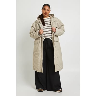 boohoo Dames Plus Long Line Parka Jas | Stone | Maat: 16