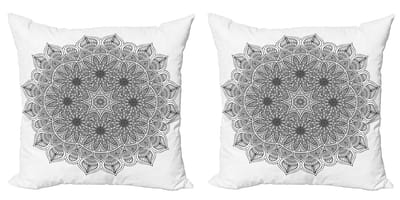 ABAKUHAUS Zwarte decoratieve kussenhoezen (2 stuks), Mandala bloem 45x45 cm, zwart