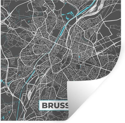 Muurstickers - Sticker Folie - Plattegrond – Brussel – Blauw – Stadskaart - Kaart - 100x100 cm - Plakfolie - Muurstickers Kinderkamer - Zelfklevend Behang XXL - Zelfklevend behangpapier - Stickerfolie