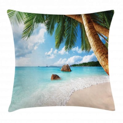 ABAKUHAUS Strandkussenhoes – Exotische Palm/Oceaan – 45x45 cm – Dubbelzijdig bedrukt – Rits