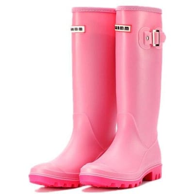 Mode Regenlaarzen Dames Knielange Waterlaarzen Gesp Lange Schacht Hoogwaardige Waterdichte Schoenen Dames Rubber Pvc Regenlaarzendf456 38 pink