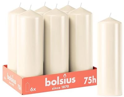 Decoratieve stompkaarsen 20x7 cm - 6 stuks, ongeparfumeerd, brandduur 75 uur, veganistisch, zonder palmolie