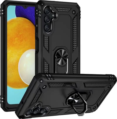 HB Hoesje Geschikt voor Samsung Galaxy A04S & M13 Zwart - Anti-Shock Hybrid Armor Back Cover - Hoes met Kickstand Ring