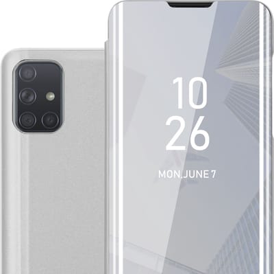 Cadorabo Hoesje geschikt voor Samsung Galaxy A71 4G in AGAAT ZILVER - Clear View Spiegel Beschermende Case met Tribunefunctie 360 Graden Bescherming Book Case Cover Etui
