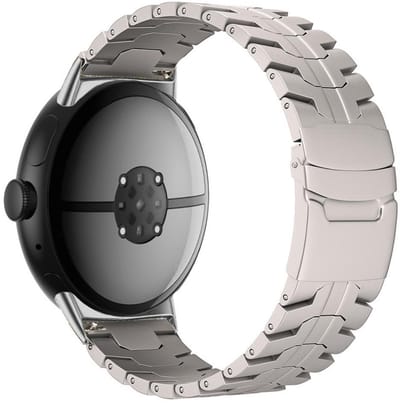 Titanium bandje - RVS - geschikt voor Google Pixel Watch 4 (45mm) / Pixel Watch 3 (45mm) - stalen schakelband met vlindersluiting - starlight