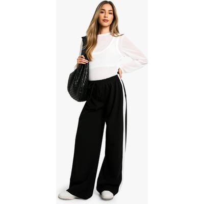 boohoo Dames Zwangerschapsbroek met contrasterende zijstrepen en wijde pijpen | Zwart | Maat: 38