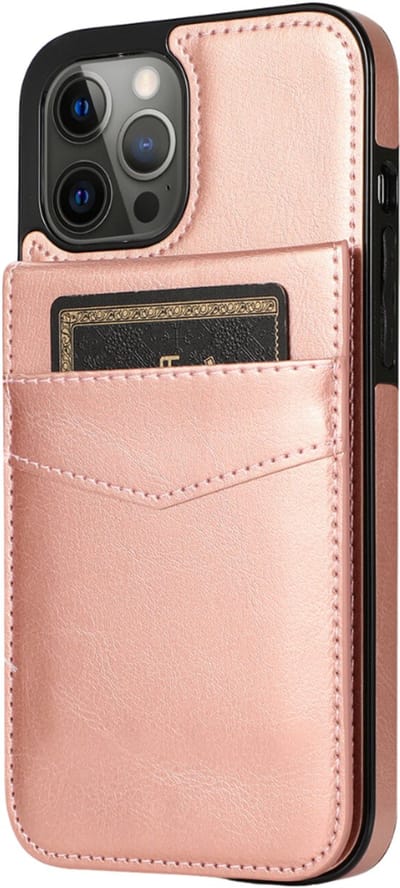 Hoesje geschikt voor iPhone 16e - Backcover - Pasjeshouder - Portemonnee - Kunstleer - Rose Goud