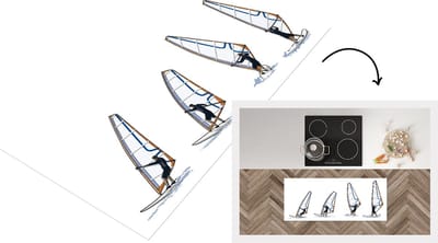Keukenloper - Loper keuken - vier poses tijdens het windsurfen - 120x50 cm - Keukenloper vinyl