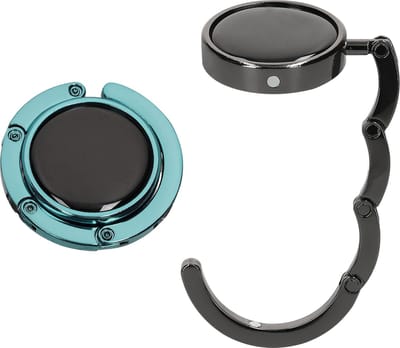 kwmobile tashanger voor tafels - 2 stuks - Uitvouwbare tassenhanger - Draagbare Tassenhaak - Hang je tas veilig op in restaurant en bar - In zwart / lichtblauw