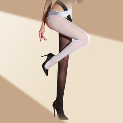 2 stuks/set Contrasterende Kleur Aparte Kousen Dames Sexy Kruis Zonder Kruis Panty's 8D Olie Glanzend Transparant Paaldans Clubkleding One Size beige