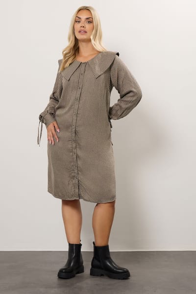 Yours Bruine Geruite Kraag Mini Jurk Size 42