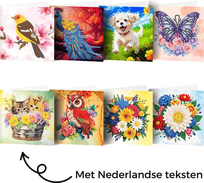 Adorzy Diamond Painting Kaarten - Nederlands - 8 Wenskaarten voor volwassenen