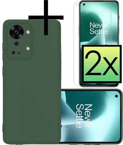 Hoesje - Met 2x Screenprotector - Geschikt voor OnePlus Nord 2T - Sterk & Shockproof - Back Cover - Siliconen Case - Telefoon Hoes - Donkergroen