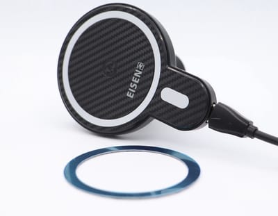 Eisenz MA20 - Magnetische Auto Telefoonhouder Draadloos Opladen - 360° Verstelbare Kijkhoek - Ventilatierooster Klem - Carbon Zwart