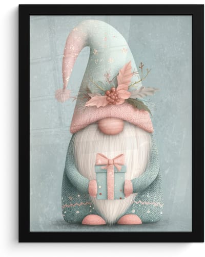 Poster in lijst - Fotolijst 30x40 cm - Posters - Kerstgnome - Cadeau - Groen - Posterlijst zwart - Decoratie - Wanddecoratie woonkamer - Muurdecoratie slaapkamer - Kerstversiering - Kerstdecoratie voor binnen - Kerstmis