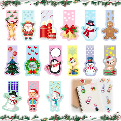 Dailygoods- Boekenleggers 30 stuks - Magnetische Bladwijzers - Kleurrijke Boekenleggers - Gepersonaliseerde Bladwijzers - Kerstmotief - Hoogwaardige Papiertape