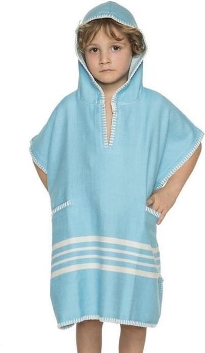 Kinder Strandponcho Hamam Turquoise - 4-5 jaar - - jongens/meisjes/unisex pasvorm - poncho handdoek voor kinderen met capuchon - zwemponcho - badcape - badponcho