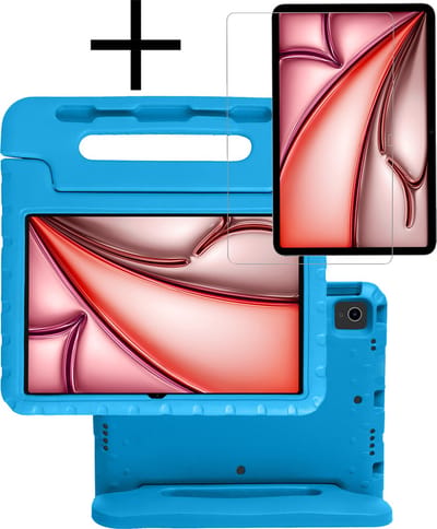 Hoes - Geschikt voor Apple iPad Air (2024/2025/2026) - 11 inch - Met Screenprotector - Kinderhoes Shockproof Bumper - Kidsproof Case - Tablet Hoesje - Kinder Cover - Blauw