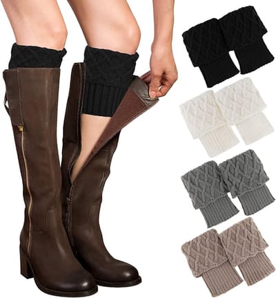 Famanu - Bruine gebreide beenwarmers, kniehoge manchetten, warme winterstijl