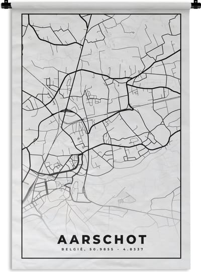 Wandkleed - Wanddoek - Stadskaart – Zwart Wit - Kaart – Aarschot – België – Plattegrond - 120x180 cm - Wandtapijt