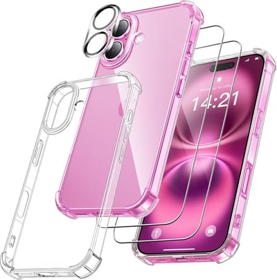 Militaire KKG schokbestendige hoesje met 2 Gehard Glazen Schermbeschermers en 1 cameralensbeschermer - Anti-schok hoesje Geschikt voor: iPhone 16 - transparant