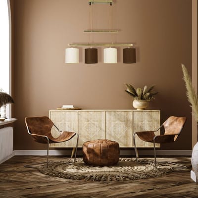 Näve Hanglamp Tilde, stoffen kappen 4lamps, bruin/beige