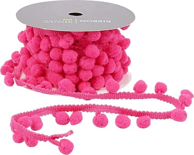 4.5 m Roze 5 mm Bies met Franje en Pompons voor Creatief Naaiwerk, Kussens en Kleding DIY