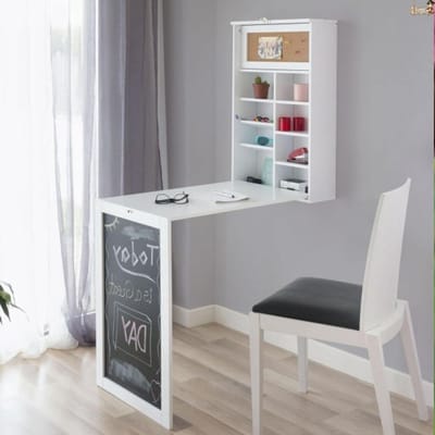 Opvouwbaar bureau - Wandtafel - Thuiswerken - Met opbergrek - 50x80 cm - Wit zwart