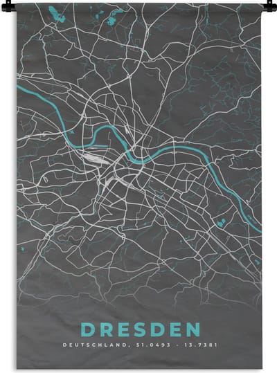 Wandkleed - Wanddoek - Blauw – Duitsland – Plattegrond – Stadskaart – Kaart – Dresden - 120x180 cm - Wandtapijt