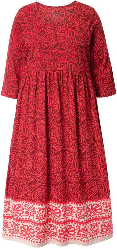 Ulla Popken - Dames - Jersey jurk A-lijn ronde hals 3/4-mouw zakken - Aardbei rood - Maat 46+