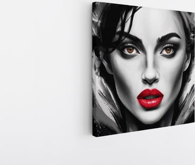 Saammp Canvas Schilderij - Vrouw - Rode lippen - abstract - 20x20 - Foto op canvas - Wanddecoratie - Muurdecoratie Woonkamer - Slaapkamer decoratie - Canvas Print