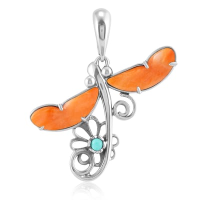 Cavill - Zilveren Hanger - 925 Sterling Zilver Geoxideerd - Oranje Stekelige Oester 3,33 ct & Varisciet 0,08 ct - Moderne Cabochon Ketting